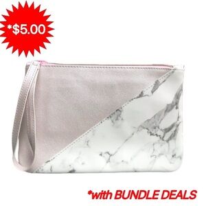 💚*5/$25! Silver & Grey Marble Wristlet Makeup Toiletries Ipsy Glam Bag *NEW